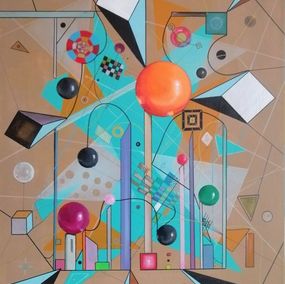 Gemälde, Combinaison sphérique sur fond ocre, Muriel Charbonnier