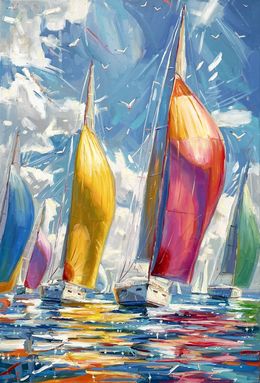 Peinture, Yachts at sea, Evgeny Chernyakovsky