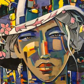 Gemälde, Portrait femme au chapeau, Brito Esteves