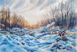 Gemälde, Blue winter field, Irina Pronina