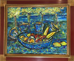 Gemälde, Coupe de fruits aux palmiers, Jacques Bronner