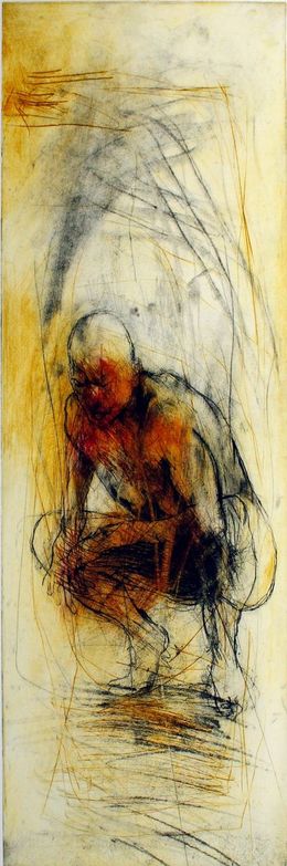 Print, Homme accroupi 1, gravure originale, Christophe Hohler