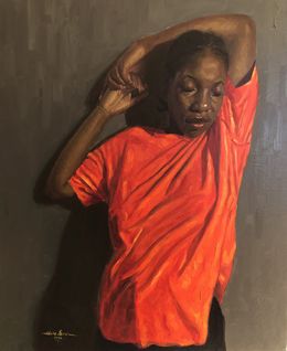 Painting, Away From The Noise - 21st Century, Contemporary, Figurative, Women, Orange, Oil, Obeka Simon