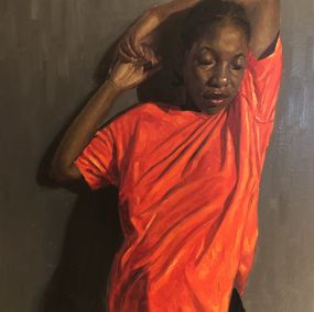 Gemälde, Away From The Noise - 21st Century, Contemporary, Figurative, Women, Orange, Oil, Obeka Simon