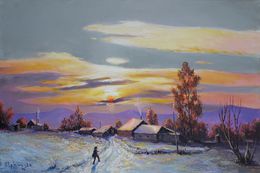 Painting, Dusk in Winter Village, Sergey Khachatryan