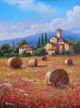 Gemälde, A summer day - Tuscany landscape painting, Domenico Ronca