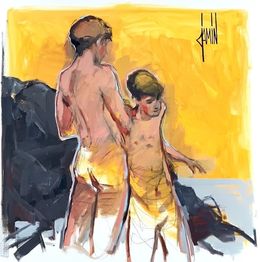 Gemälde, Baigneurs à Equihen-plage, David Jamin