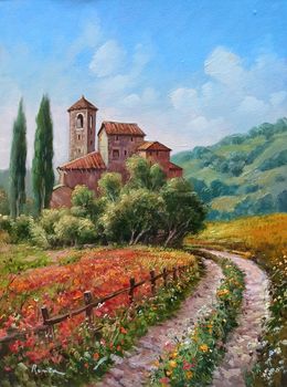 Painting, Enchanted hamlet n°2 - Tuscany landscape painting, Domenico Ronca