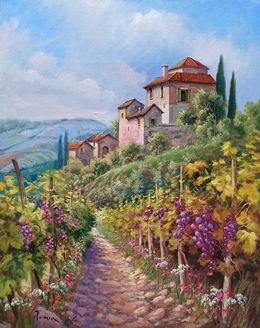 Painting, Inside the vineyard - Tuscany landscape painting, Domenico Ronca