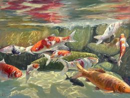 Peinture, Fishes in a pond, Evgeny Chernyakovsky