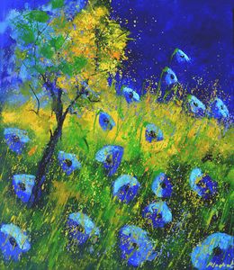 Painting, Blue field flowers, Pol Ledent