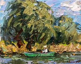 Gemälde, The boatman floats on the river, Ivanyuk Oleksiy