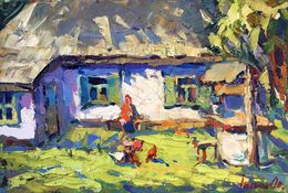 Gemälde, Grandmother in the yard, Oksana Ivanyuk