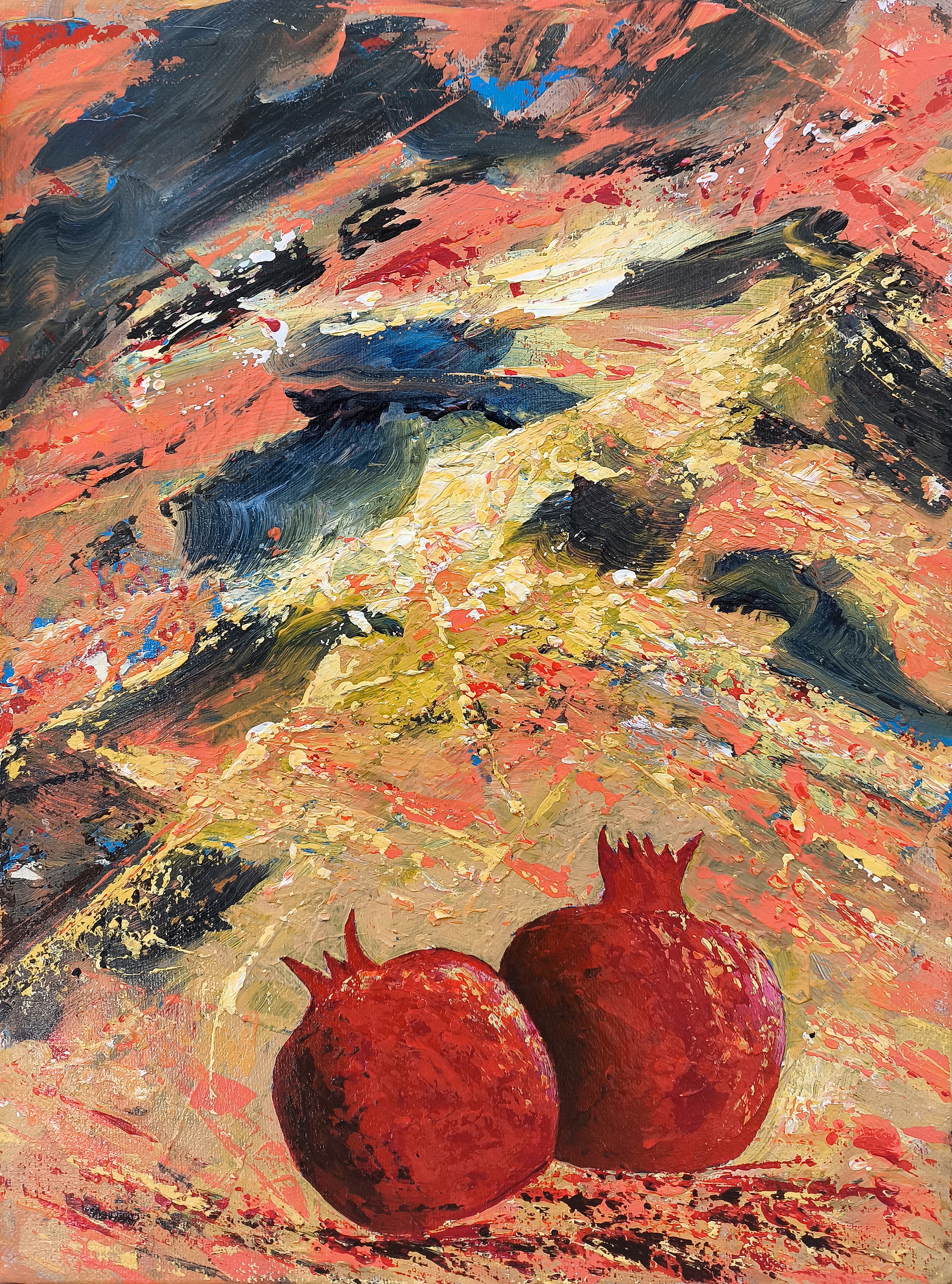 Ruben Ghulyan, Harvest in Fiery Landscape Ruben Ghulyan, Harvest in Fiery Landscape