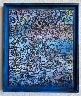 Painting, Vive les palmiers en noir et bleu et les fleurs, Seb Paul Michel