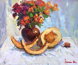Painting, Autumn flowers with melon, Oksana Ivanyuk