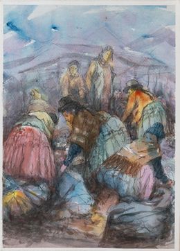 Fine Art Drawings, Andean market, Leonardo Aliaga