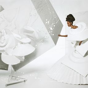 Peinture, Black Girl in Origami Dress with Rooste II, Framed, Efren Isaza