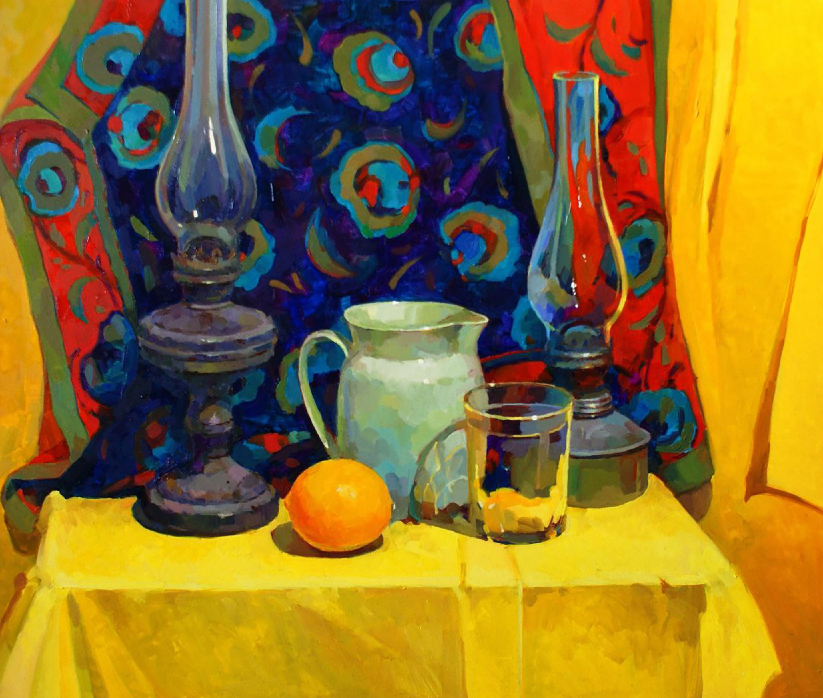 Yaroshevich Anastasia, Still life with yellow drapery Yaroshevich Anastasia, Still life with yellow drapery