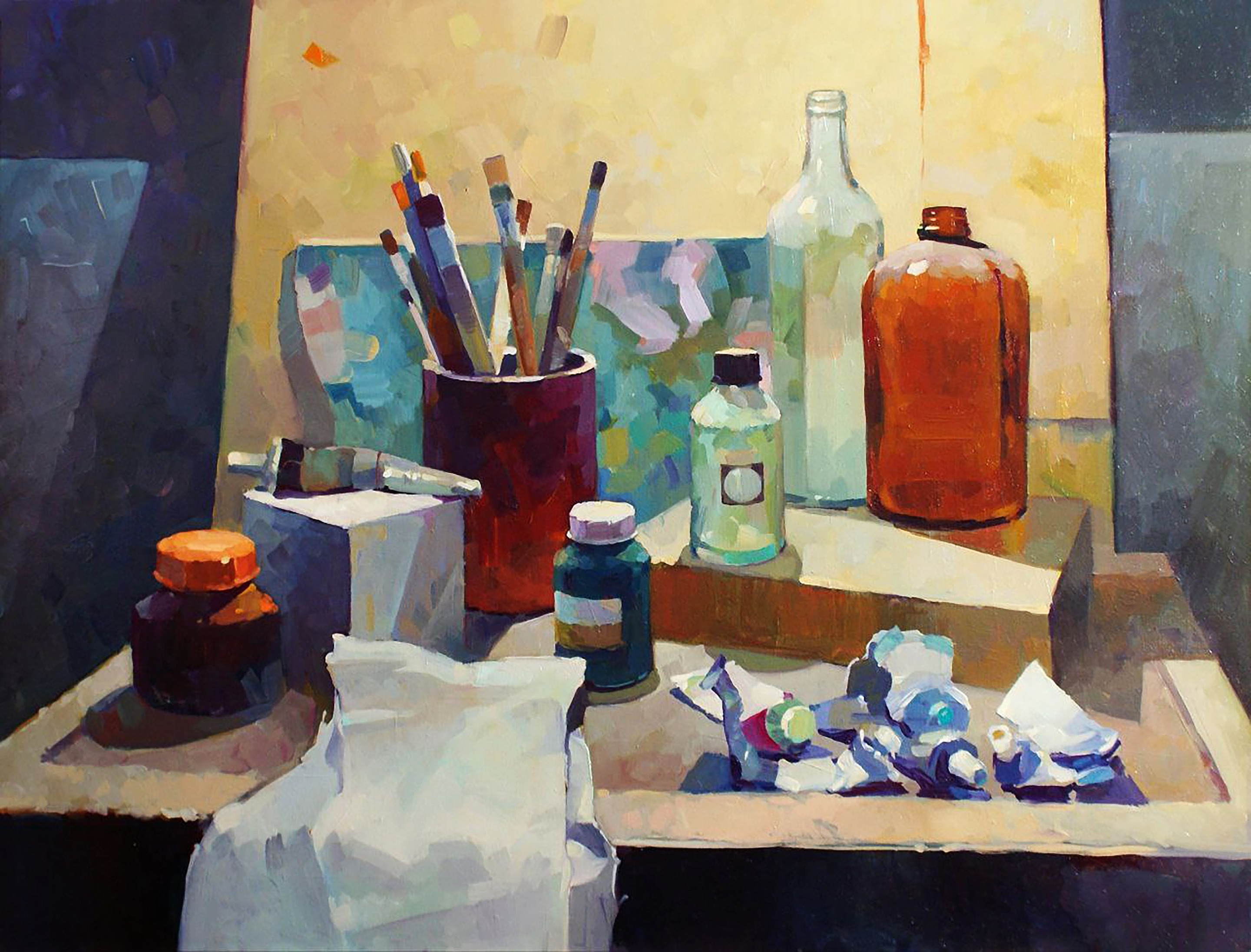 Yaroshevich Anastasia, Still life with paints and brushes Yaroshevich Anastasia, Still life with paints and brushes
