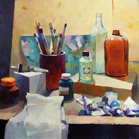 Painting, Still life with paints and brushes, Yaroshevich Anastasia