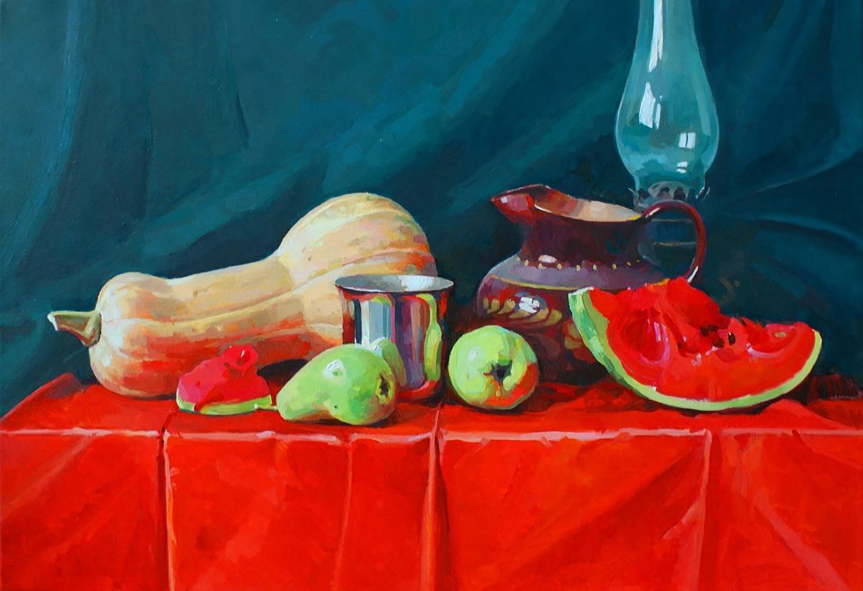 Yaroshevich Anastasia, Still life with pumpkin and watermelon Yaroshevich Anastasia, Still life with pumpkin and watermelon