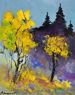 Painting, Two yellow trees, Pol Ledent