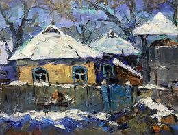 Gemälde, The first snow fell in the village, Ivanyuk Oleksiy