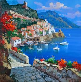 Gemälde, Descent to Amalfi square version - Amalfitan Coast painting, Vincenzo Somma