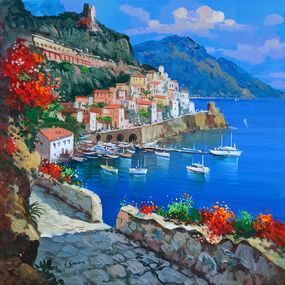 Gemälde, Descent to Amalfi square version - Amalfitan Coast painting, Vincenzo Somma