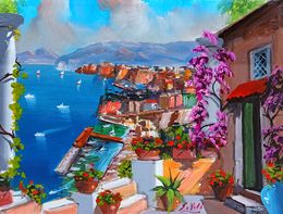 Painting, Pointview of the gulf - Sorrento painting & frame, Silvio Valli