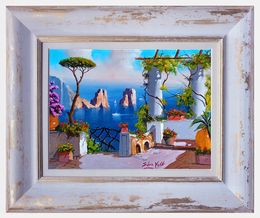 Painting, Blue sea from the terrace - Capri painting & frame, Silvio Valli