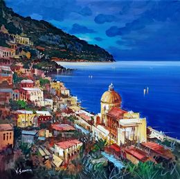 Gemälde, Night in Positano square version - Amalfitan Coast painting, Vincenzo Somma