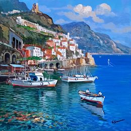 Gemälde, Reflections in Amalfi square version - Amalfitan Coast painting, Vincenzo Somma