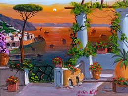 Painting, Sunset from the terrace - Amalfi painting & frame, Silvio Valli
