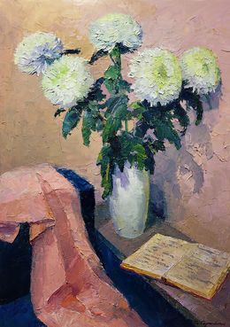 Gemälde, White chrysanthemums, Boris Serdyuk