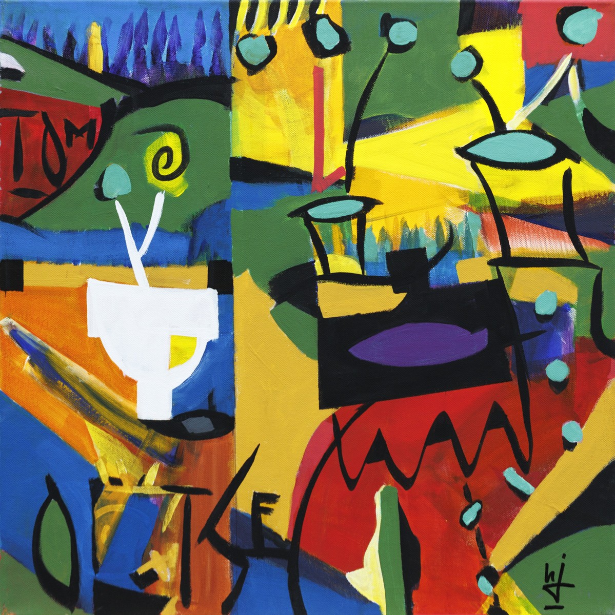 Hervé Jonas, Tchinchin - Composition graphique et symbolique semi-abstrait Hervé Jonas, Tchinchin - Composition graphique et symbolique semi-abstrait