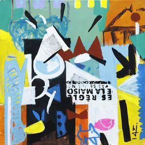 Gemälde, Toulao - Composition graphique et symbolique semi-abstrait, Hervé Jonas