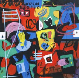 Peinture, Inclusion - Composition graphique et symbolique semi-abstrait, Hervé Jonas
