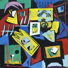 Peinture, Cartsurtabl - Composition graphique et symbolique semi-abstrait, Hervé Jonas