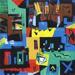 Peinture, Monrefug - Composition graphique et symbolique semi-abstrait, Hervé Jonas