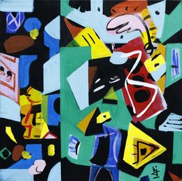 Peinture, Dycoton - Composition graphique et symbolique semi-abstrait, Hervé Jonas