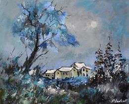 Painting, Cosy houses in winter, Pol Ledent