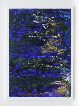 Peinture, Reflet A - abstraction bleue - série fonds marins, entre terre et mer, Armelle Loisel