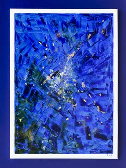 Peinture, Evasion 8 - abstraction bleue - série fonds marins, entre terre et mer, Armelle Loisel