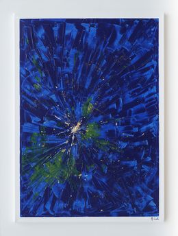 Peinture, Evasion 17 bis - abstraction bleue - série fonds marins, entre terre et mer, Armelle Loisel