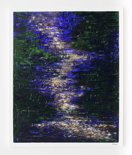 Peinture, Reflet D - abstraction bleue - série fonds marin, entre terre et mer, Armelle Loisel