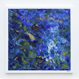 Peinture, Evasion 6 - abstraction bleue - série fonds marins, entre terre et mer, Armelle Loisel