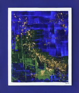 Peinture, Evasion 15 - abstraction bleue - série fonds marins, entre terre et mer, Armelle Loisel