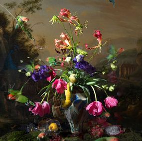 Print, Still life with parrots, Hans Withoos